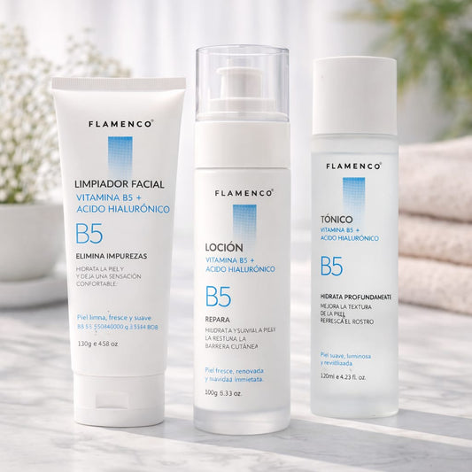 Kit Facial Vitamina B5 + Ácido Hialurónico Flamenco | Hidratación y Reparación